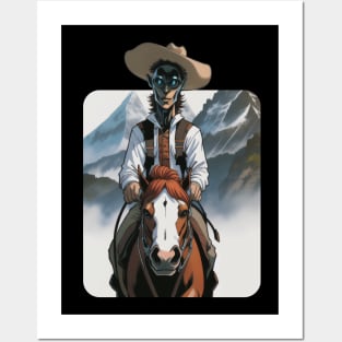 Terrifying Alien Cowboy Riding Horse Posters and Art